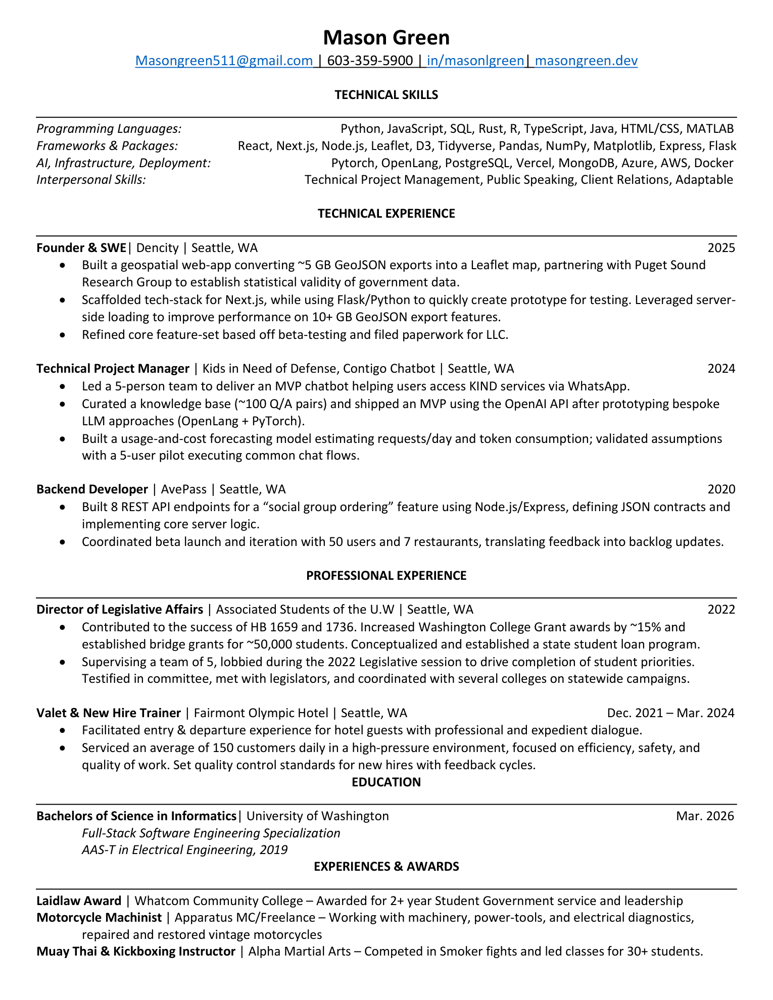 Preview of Mason Green resume